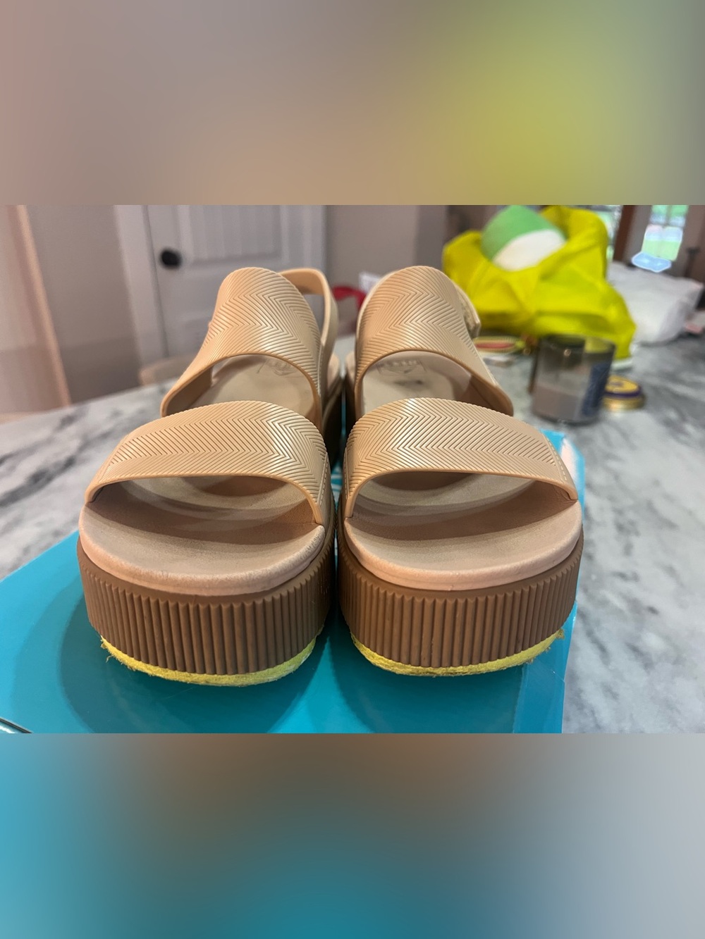 Reef Platform Sandal in Tan with Neon Yellow Outsole - Picture 3 of 7